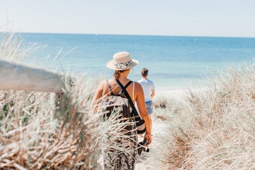 creatine supplements for health A leisurely walk on a bright summer beach, perfect for a relaxing vacation escape.