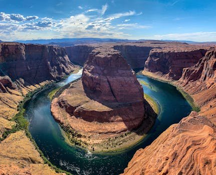 grand canyon USA Spectacular aerial view of Horseshoe Bend with the Colorado River in the rugged Arizona landscape.